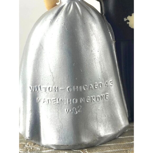 Vintage Wilton Brunette SILVER Bride & Groom Wedding Cake Topper Figurine Hong K - Picture 4 of 5